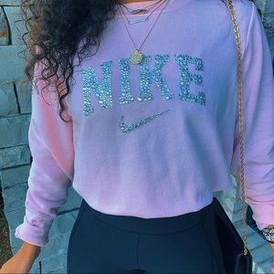 soft pink blinged out nike sweatshirt